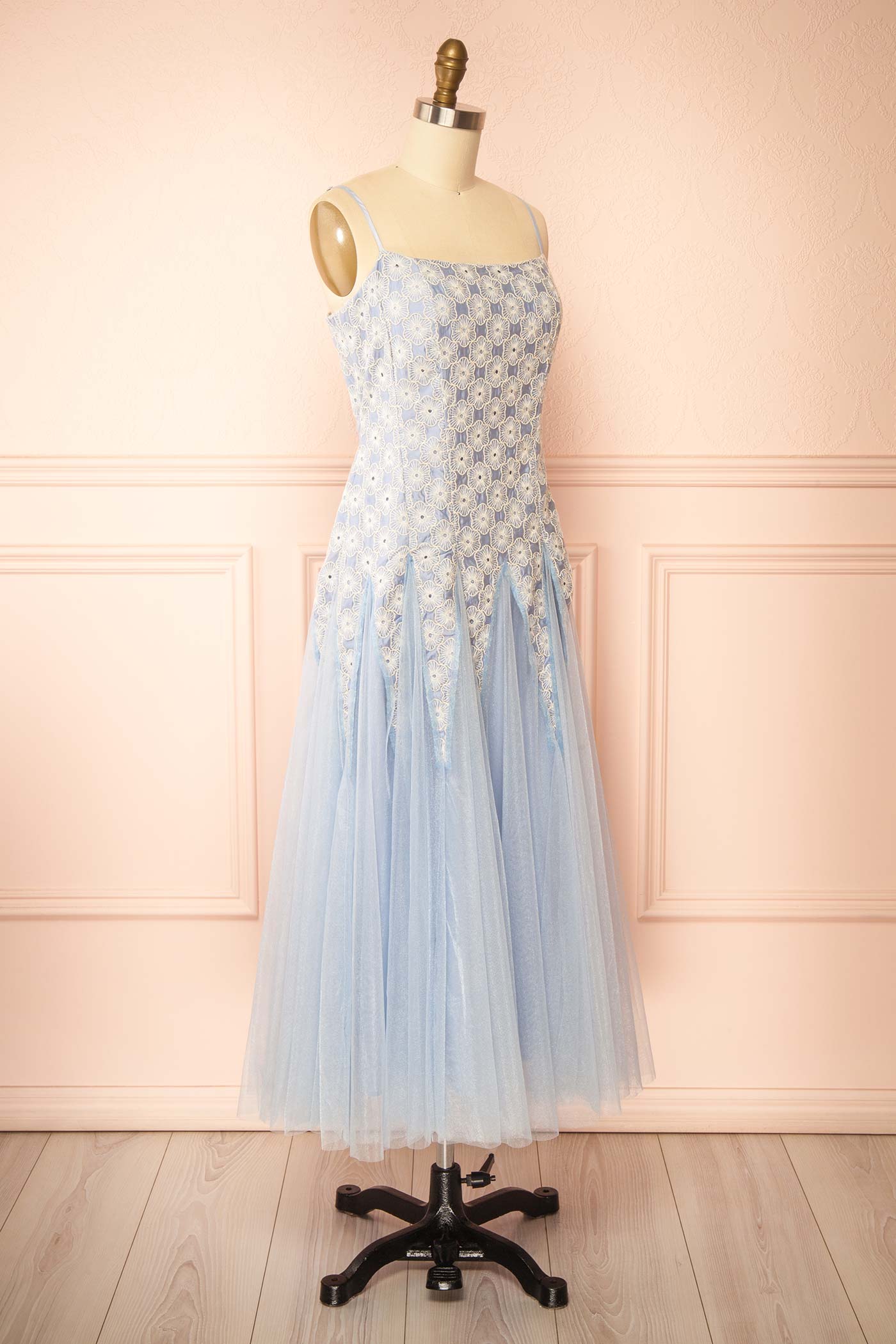 Delvina Blue Floral Embroidered Midi Dress | Boutique 1861 side