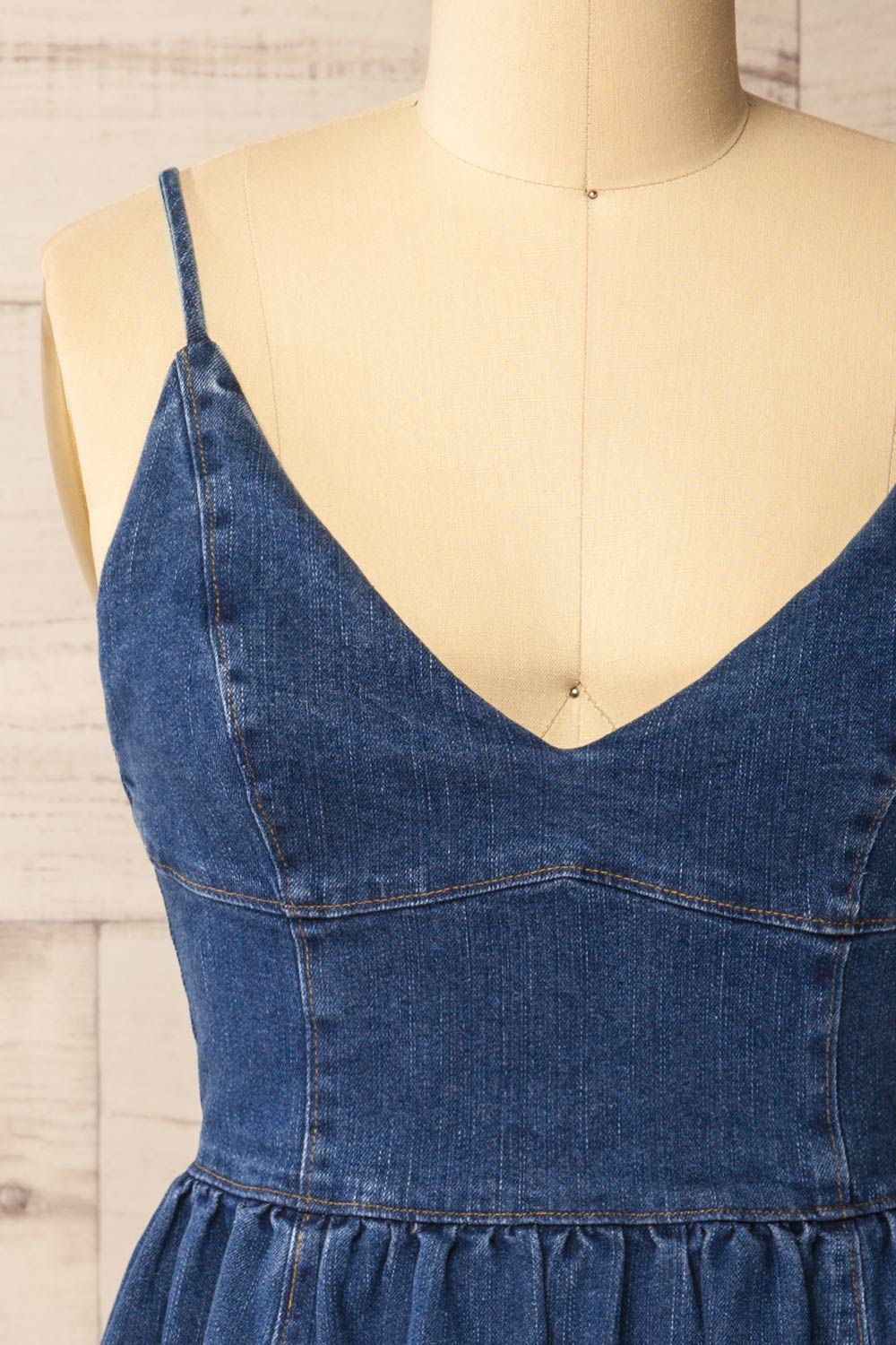 Deoria Dark Blue Short Denim Dress | La petite garçonne front 