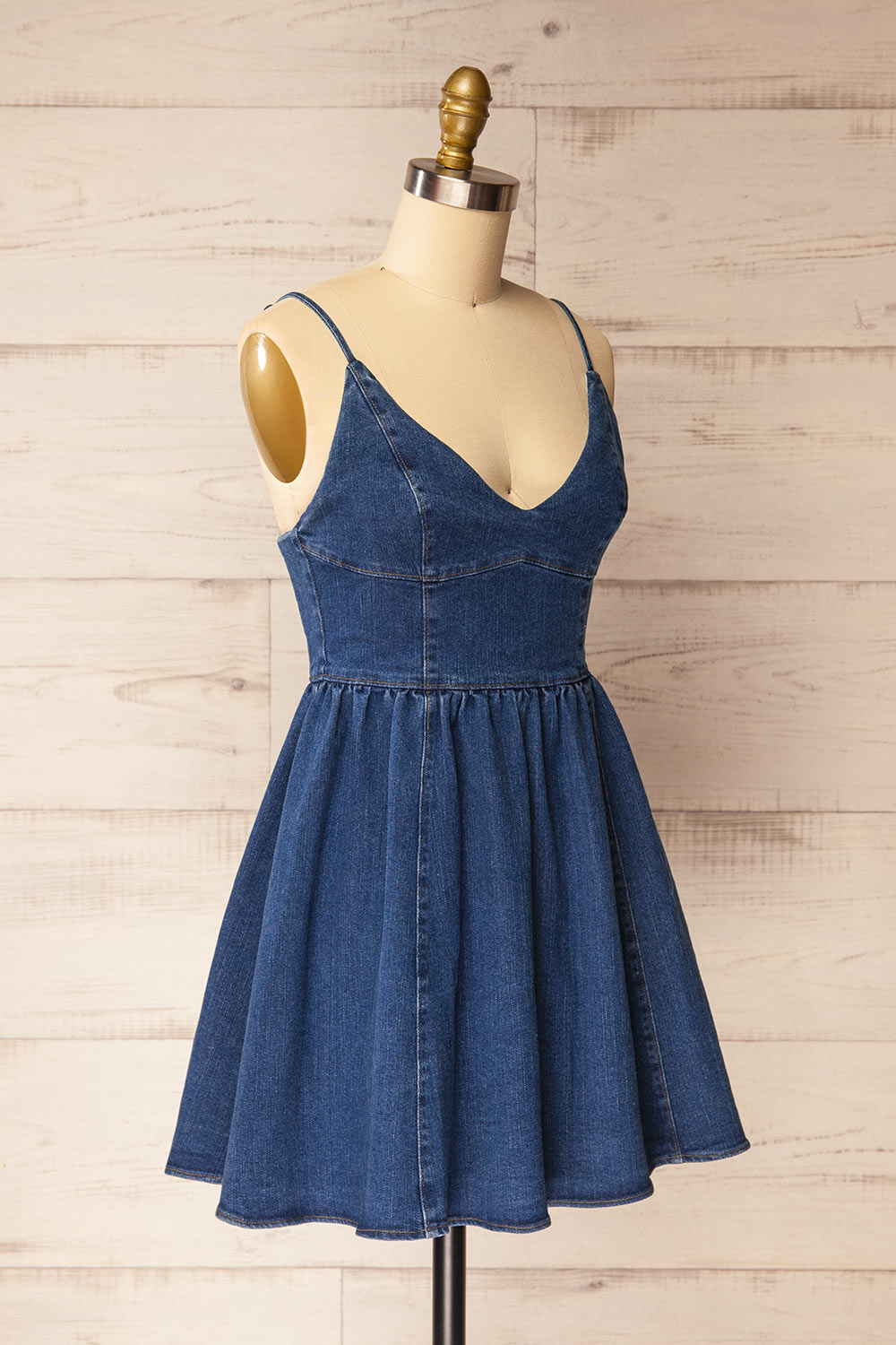 Deoria Dark Blue Short Denim Dress | La petite garçonne side view