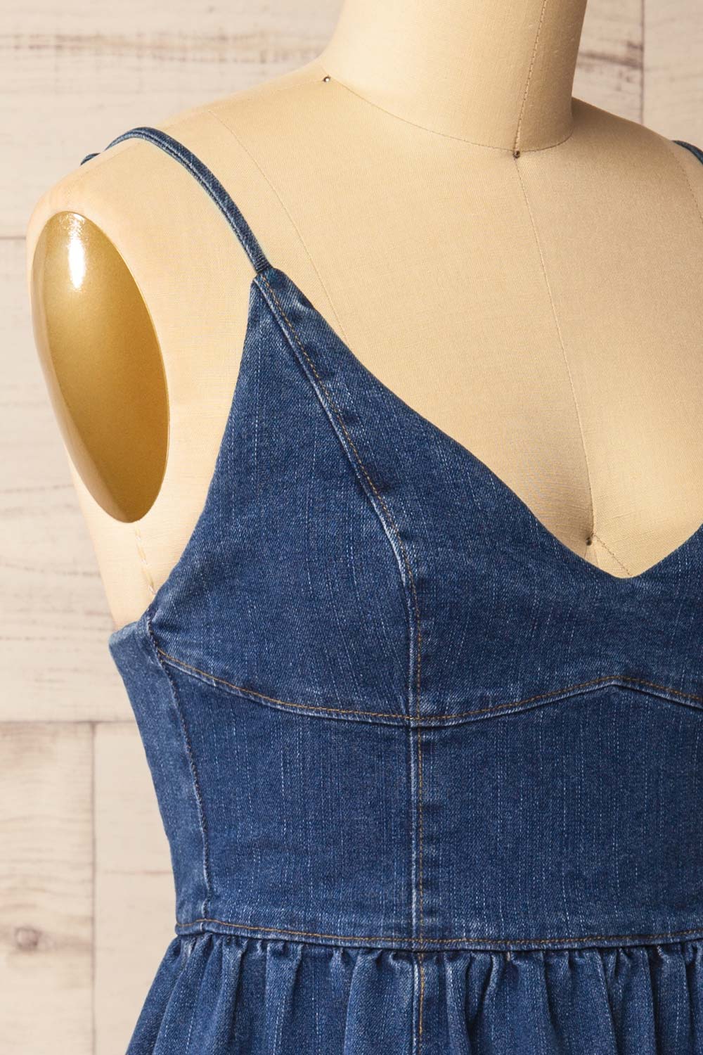 Deoria Dark Blue Short Denim Dress | La petite garçonne side