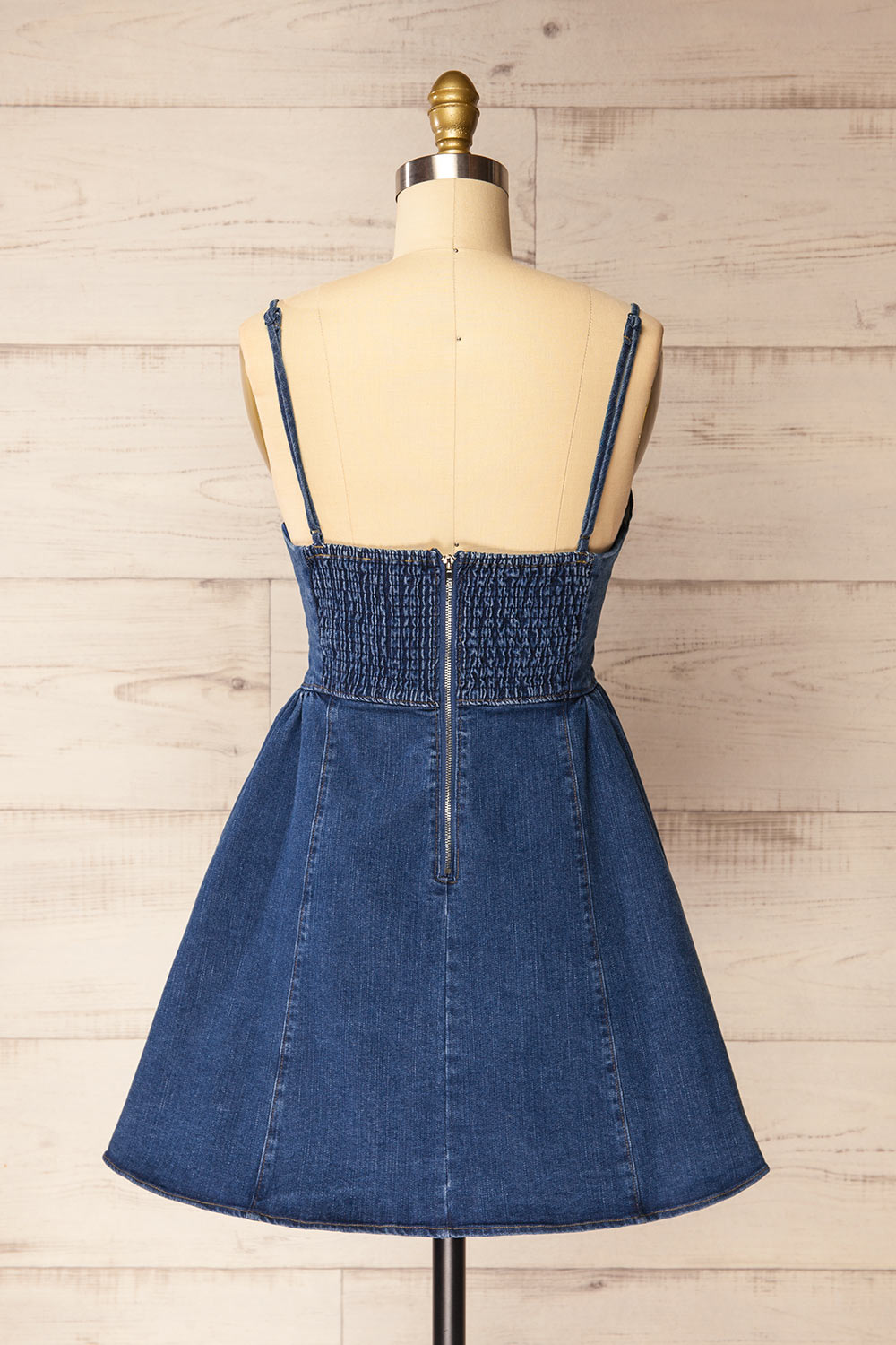 Deoria Dark Blue Short Denim Dress | La petite garçonne back view