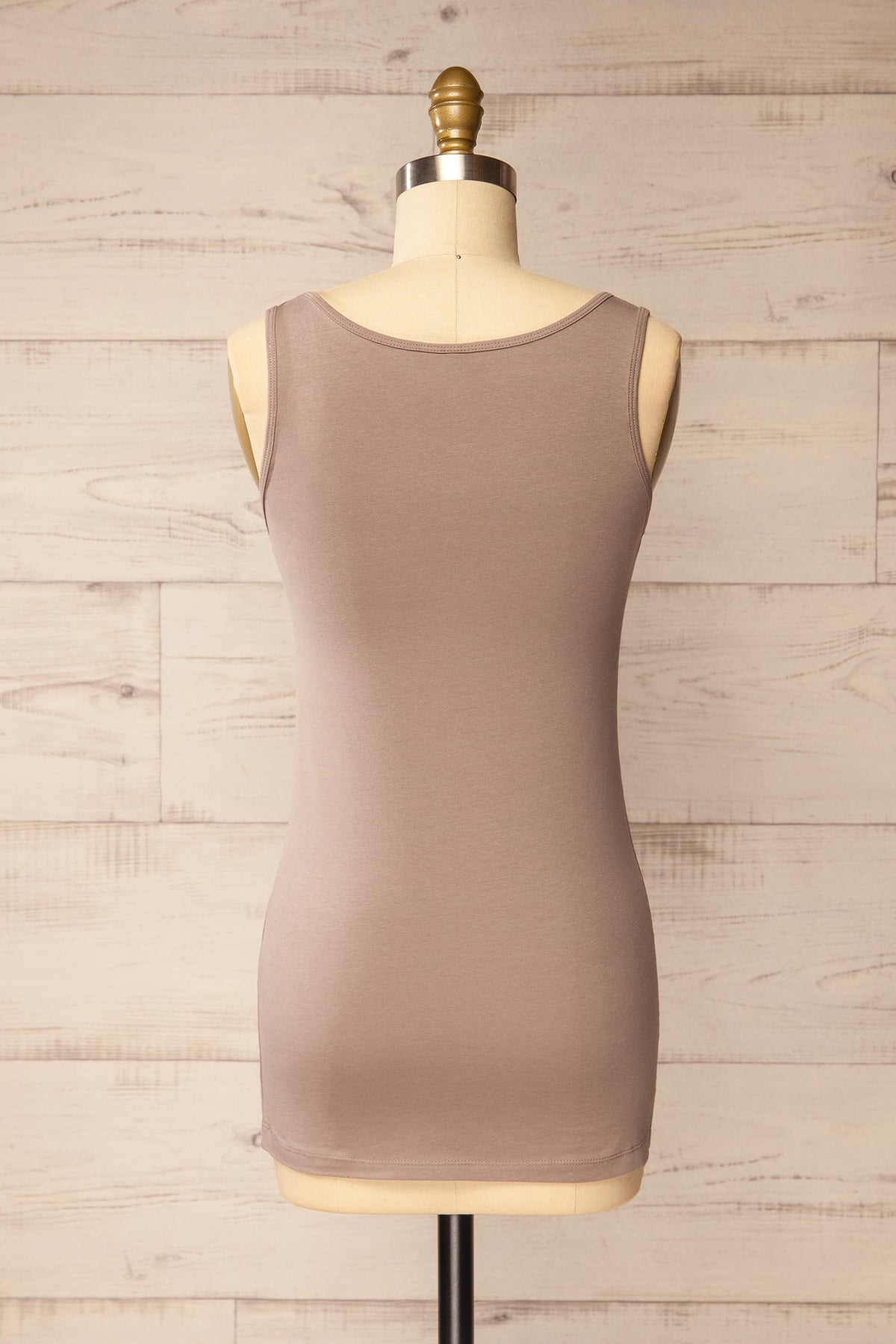 back view of Derek Taupe Scoop Neck Fitted Tank Top at La petite garçonne