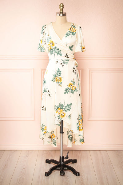 Desirae Silky Floral Midi Wrap Dress | Boutique 1861 front view