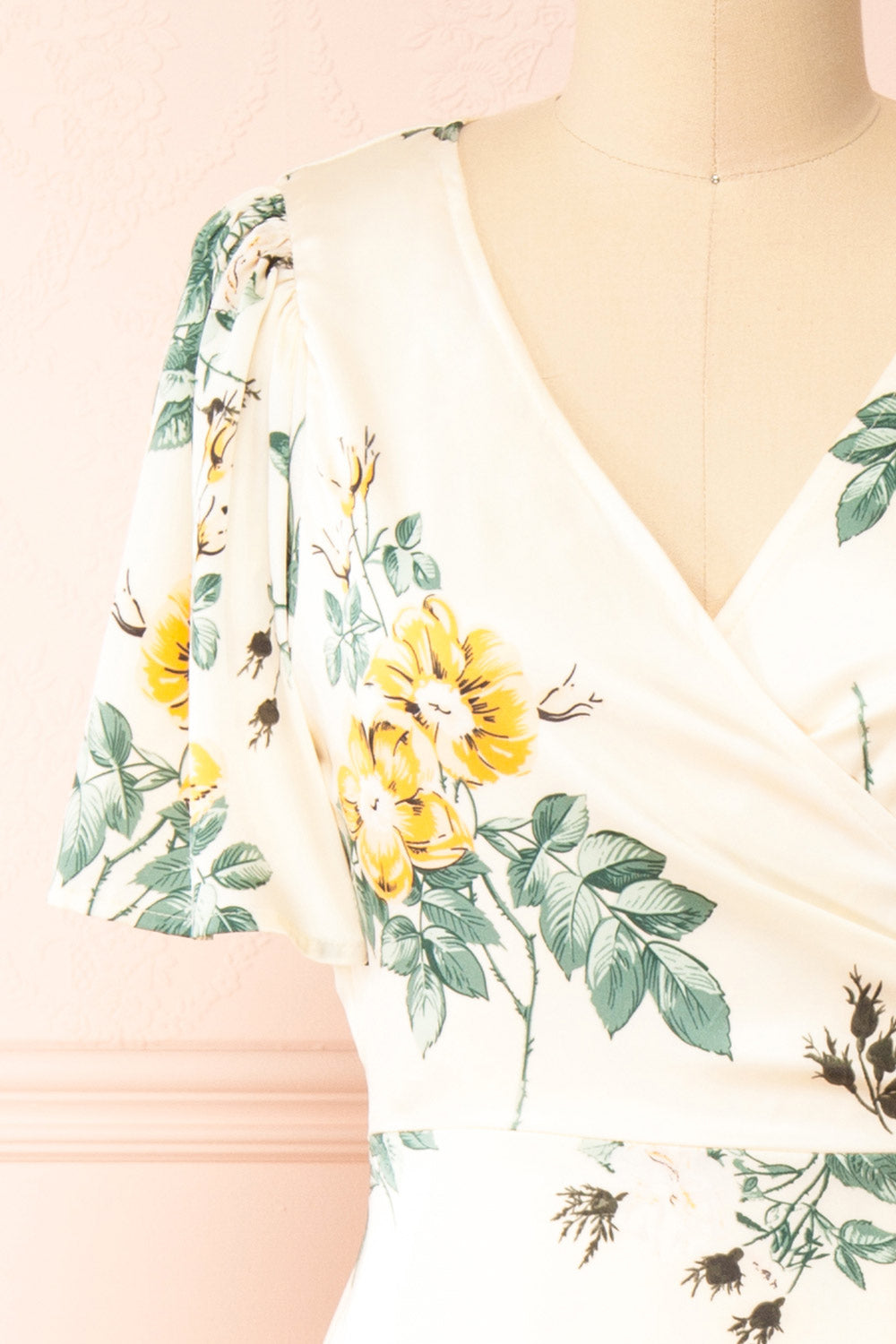 Desirae Silky Floral Midi Wrap Dress | Boutique 1861 front close-up
