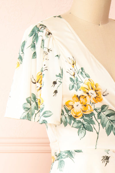 Desirae Silky Floral Midi Wrap Dress | Boutique 1861 side close-up