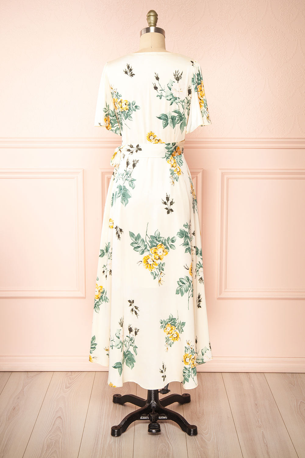 Desirae Silky Floral Midi Wrap Dress | Boutique 1861 back view