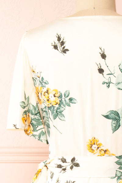 Desirae Silky Floral Midi Wrap Dress | Boutique 1861 back close-up