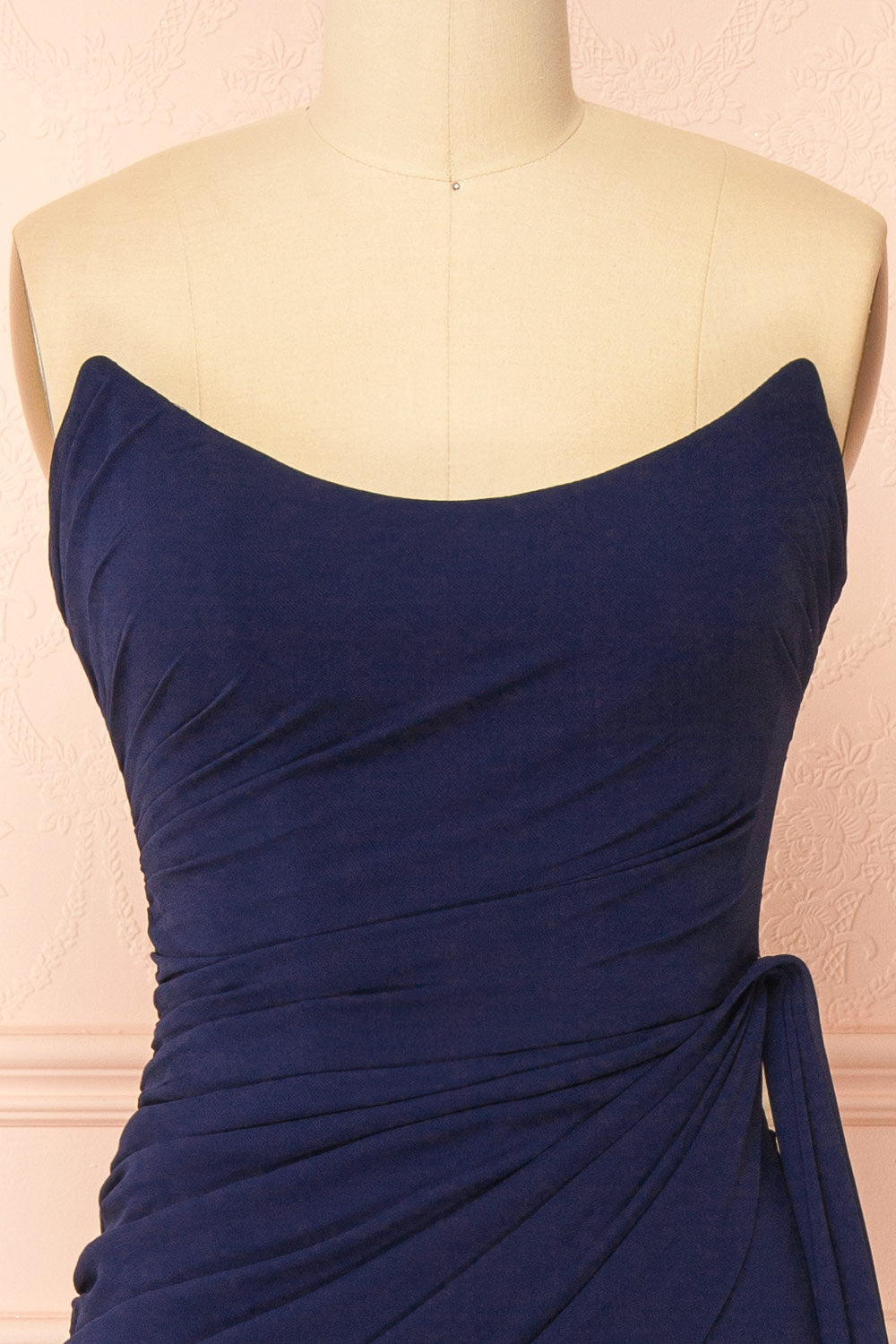 Destiny Navy Strapless Chiffon Maxi Dress with Side Sash | Boutique 1861 front