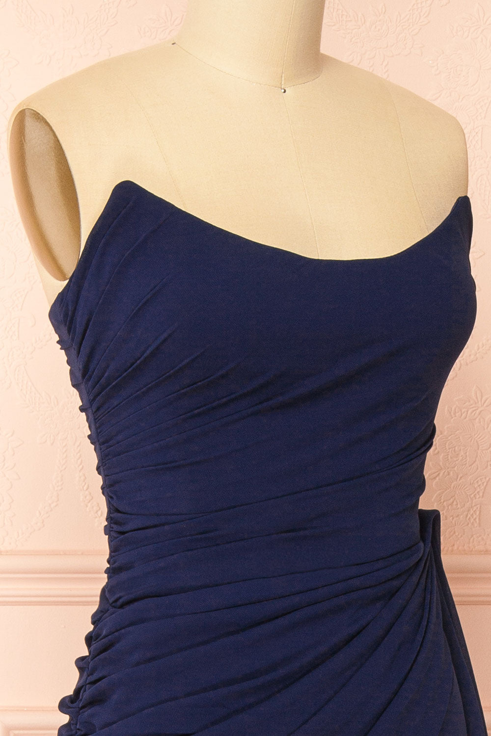 Destiny Navy Strapless Chiffon Maxi Dress with Side Sash | Boutique 1861 side