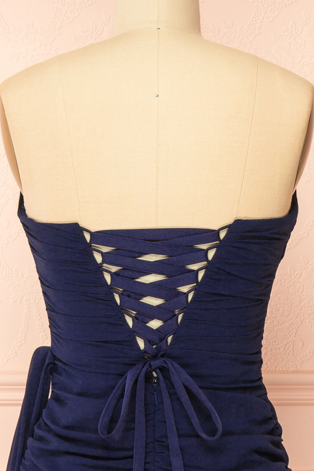 Destiny Navy Strapless Chiffon Maxi Dress with Side Sash | Boutique 1861 back