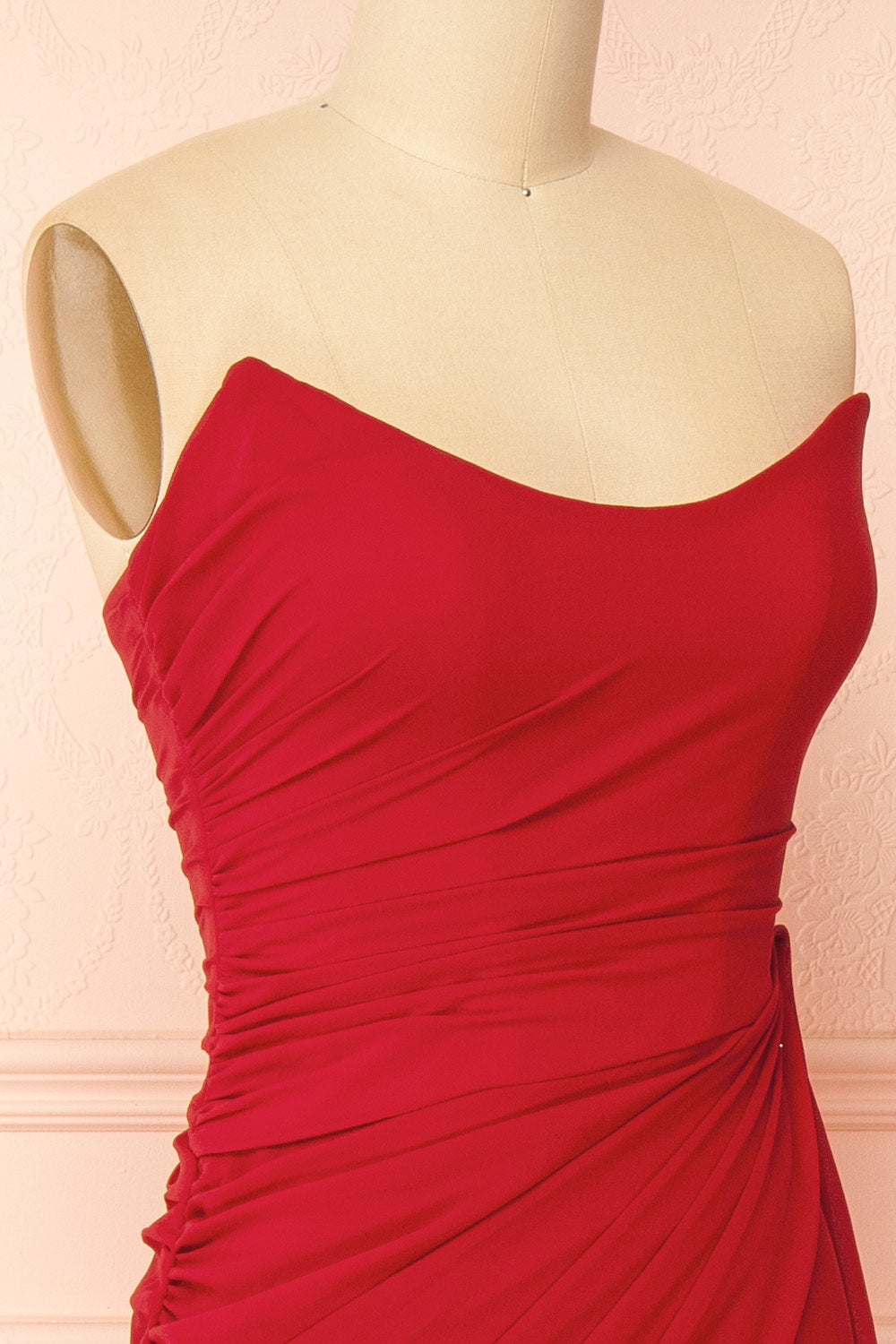 Destiny Red Strapless Chiffon Maxi Dress with Side Sash | Boutique 1861 side