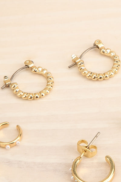 Deuce Set of 4 Pairs of Golden Earrings | La petite garçonne close-up