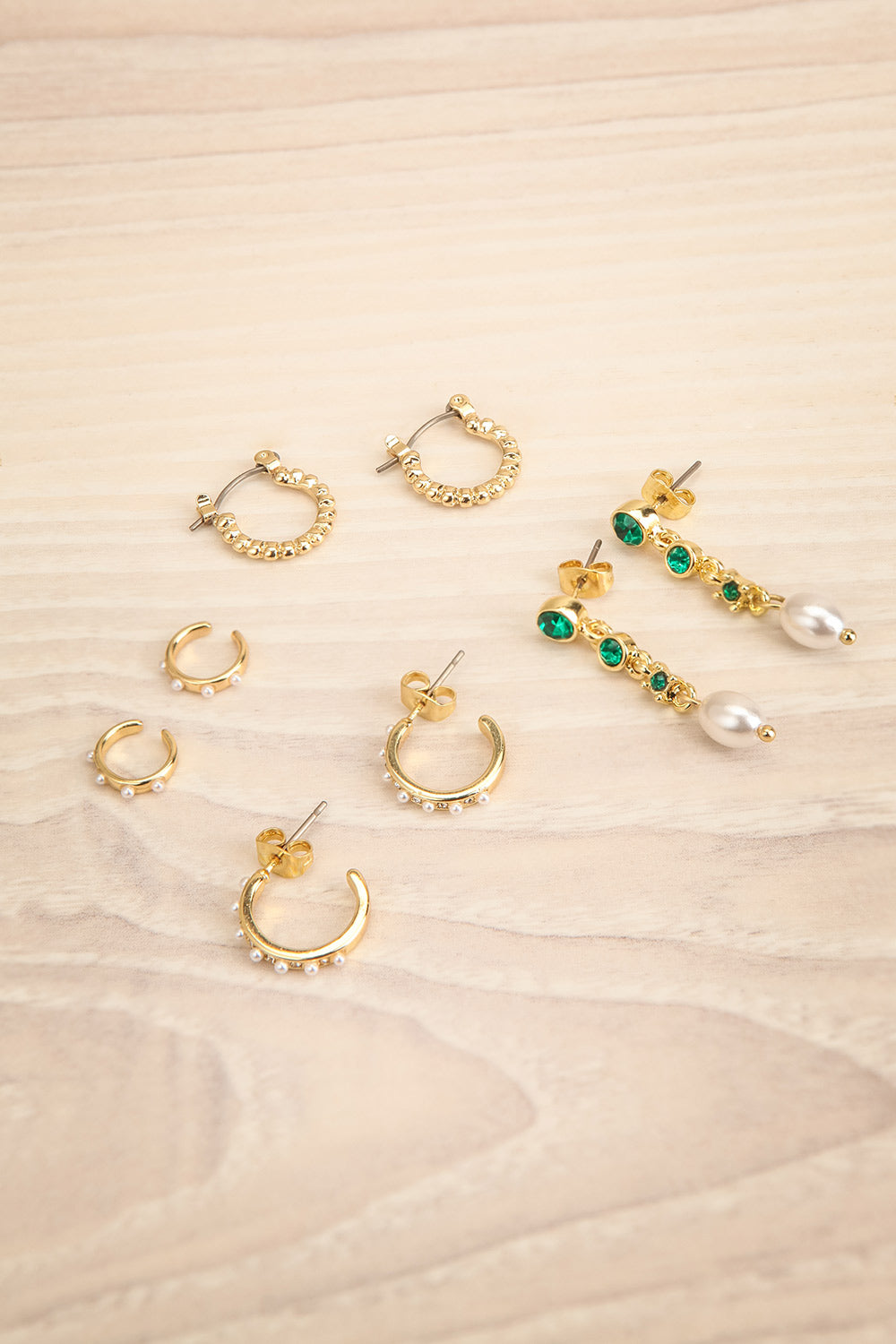 Deuce Set of 4 Pairs of Golden Earrings | La petite garçonne