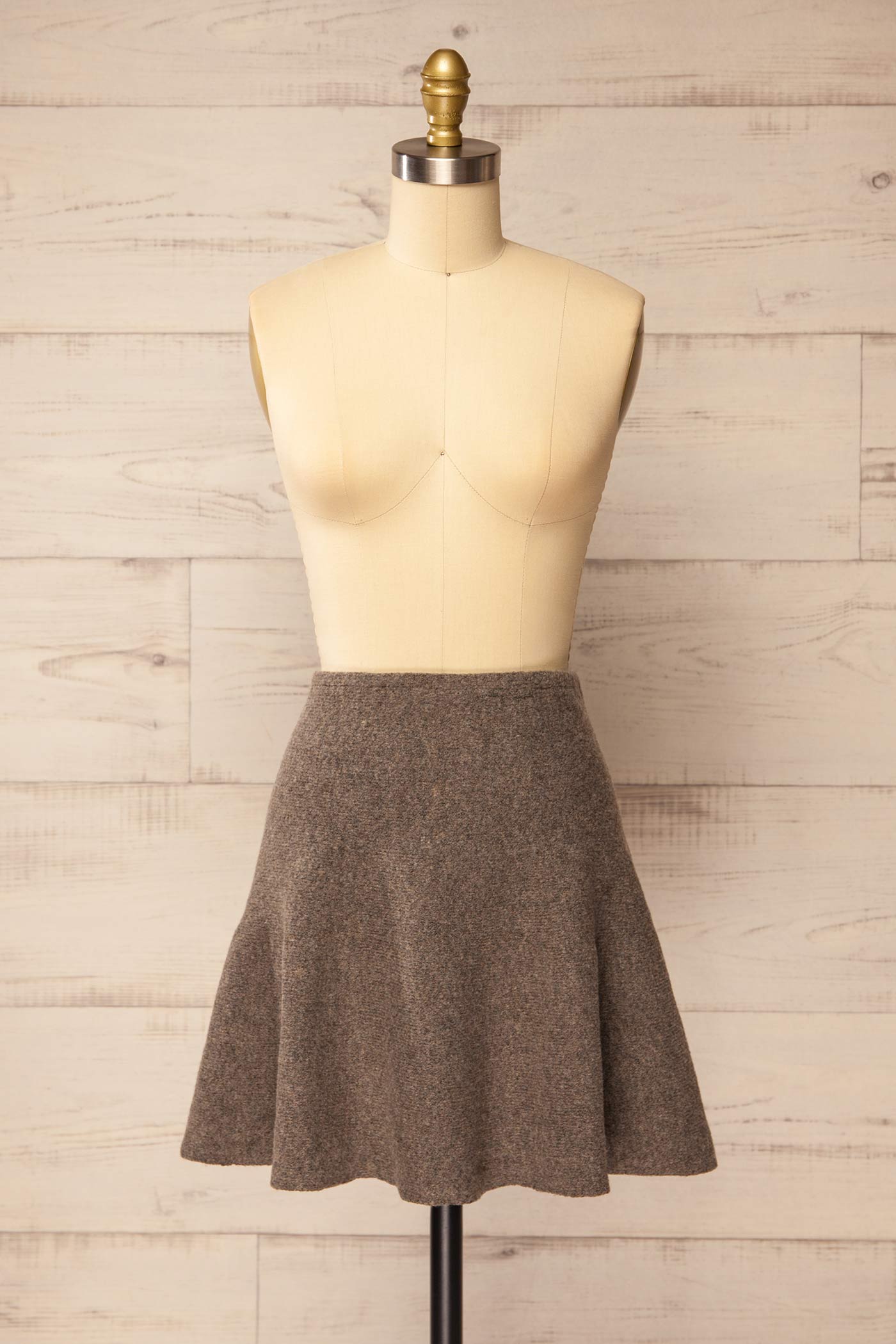 front view of Deventer Taupe High-Waisted Knitted Skirt at La petite garçonne