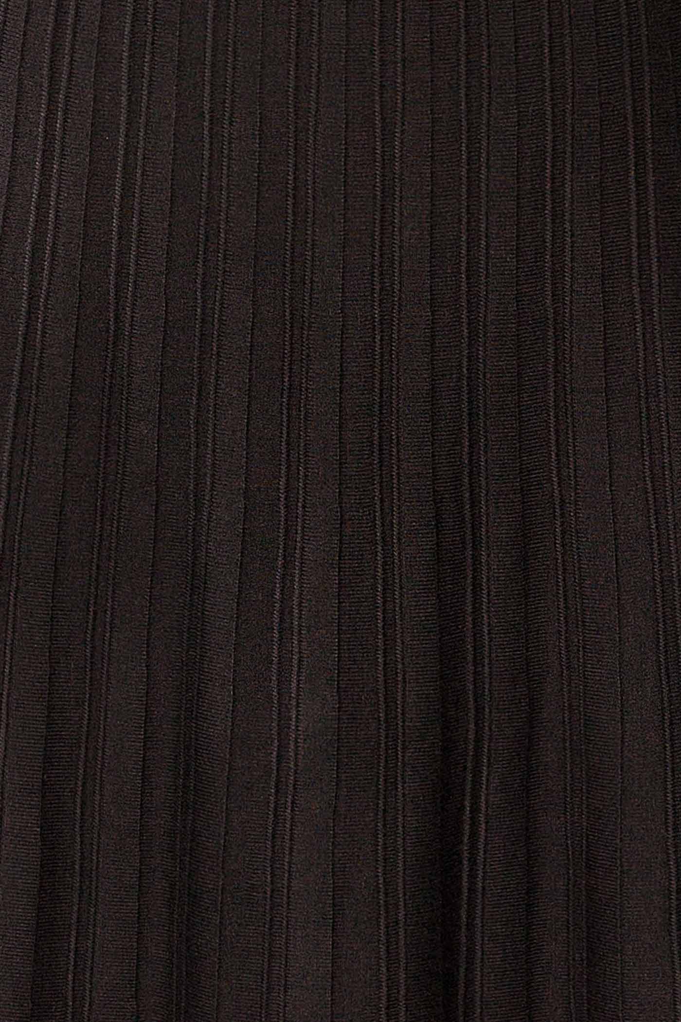fabric view of Devonport Black High-Waisted Ribbed Knit Midi Skirt at La petite garçonne