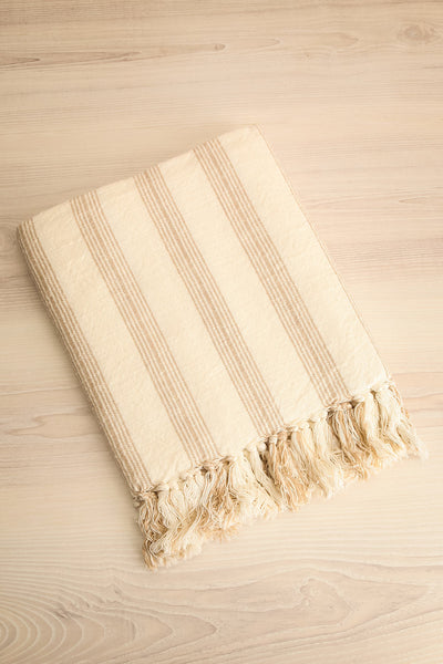 Dexte Taupe Striped Hammam Bath Towel | Maison garçonne