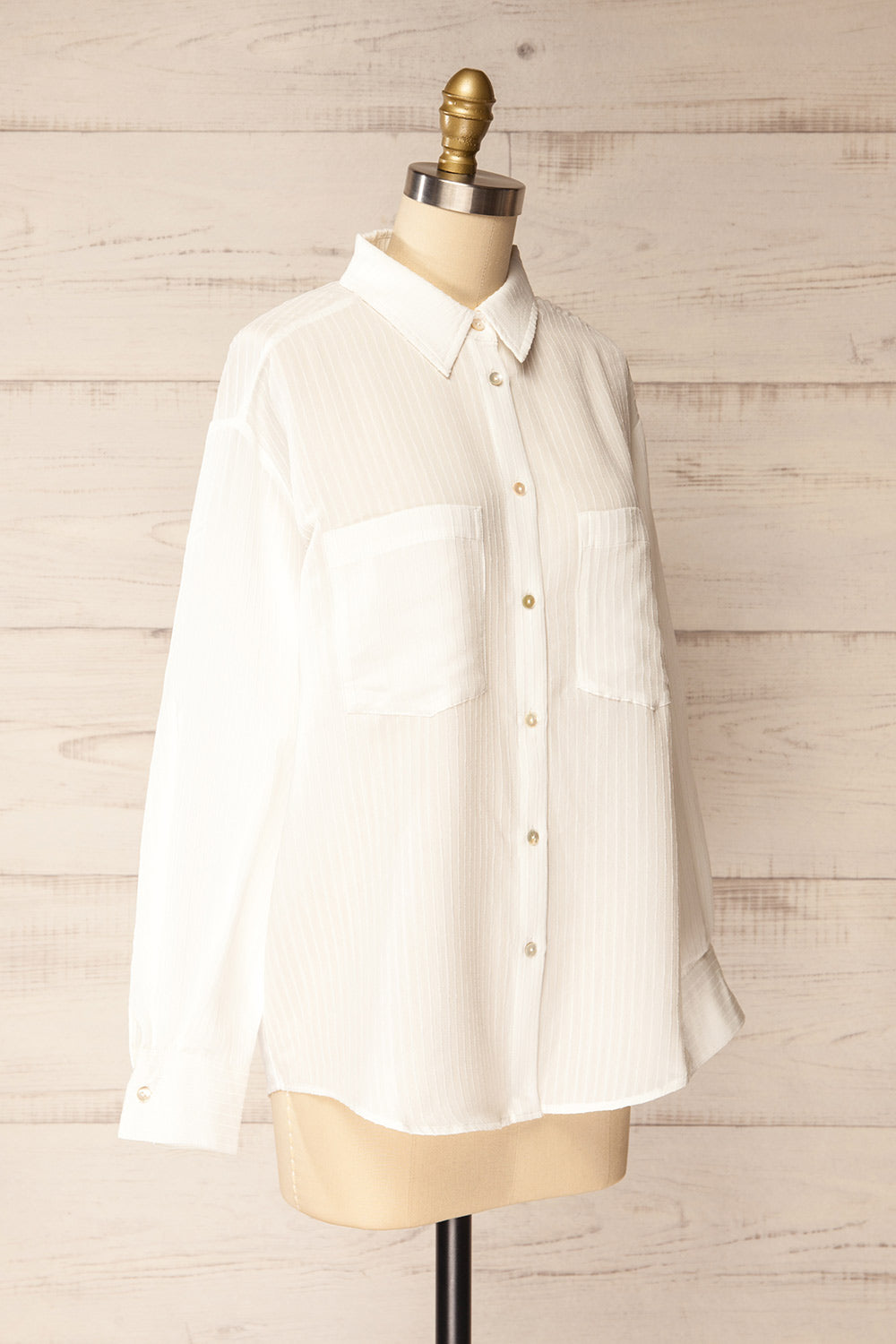 Dhampus White Shirt with Textured Stripes  | La petite garçonne side view