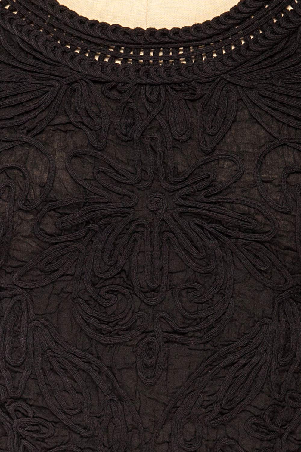 Dhamtari Black Sheer Tank Top with Fringe | La petite garçonne fabric 