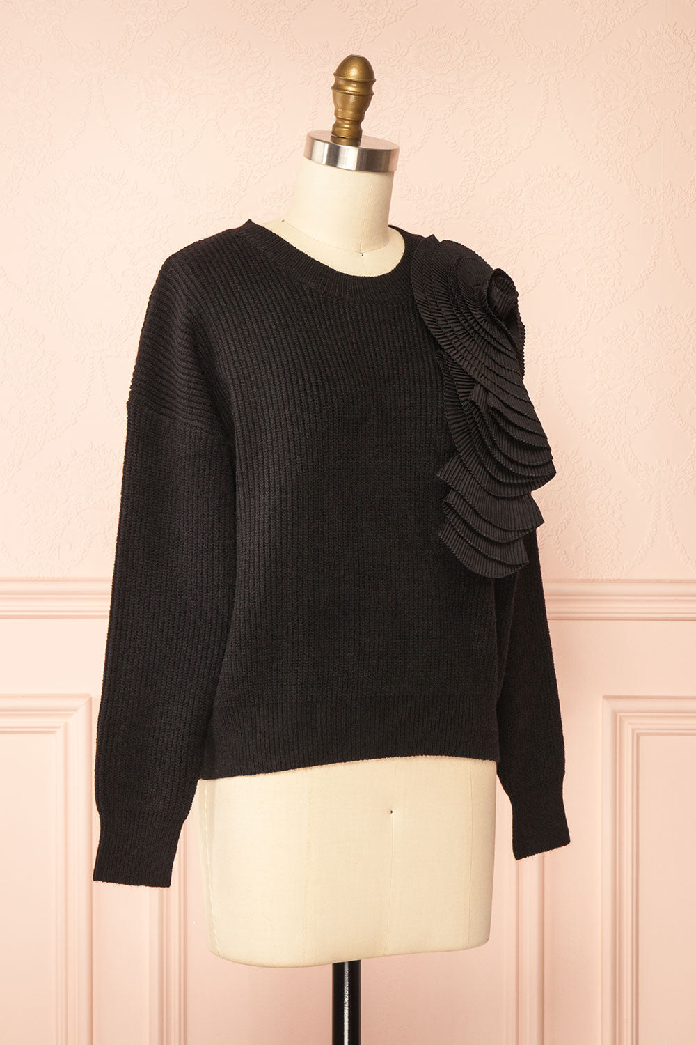 Dharapani Black Sweater with Pleated Flower | Boutique 1861 side view