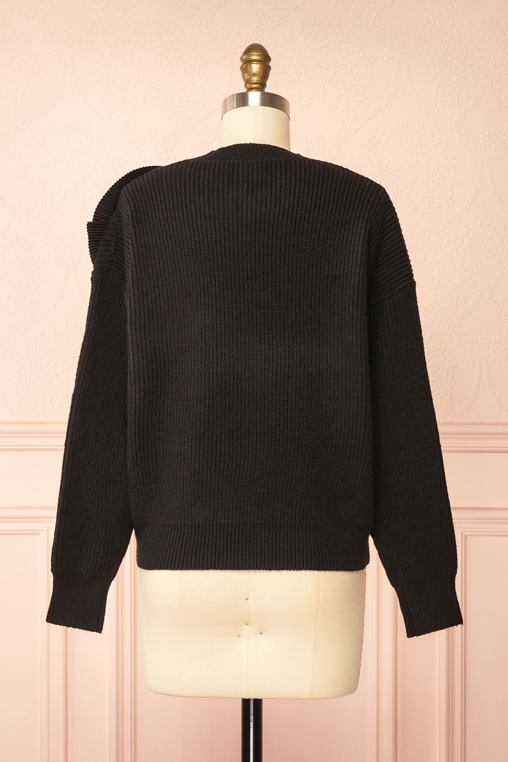 Dharapani Black Sweater with Pleated Flower | Boutique 1861 back view