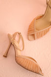 Top view Dhekelia Beige Ruched Mesh Ankle Strap Heels at boudoir 1861