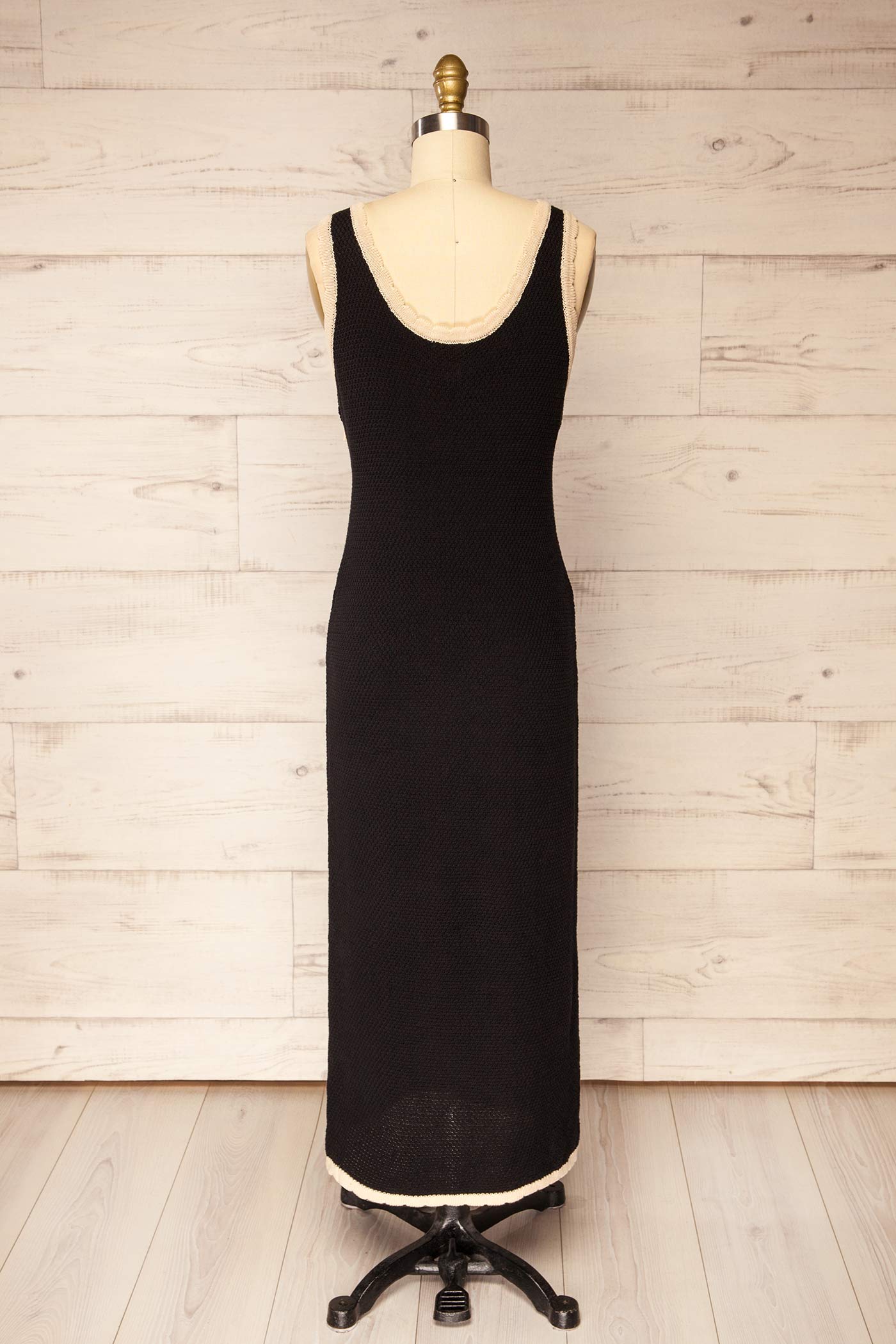 Dhuburi Black Knit Midi Dress with Contrast Scalloped Trim | La petite garçonne back