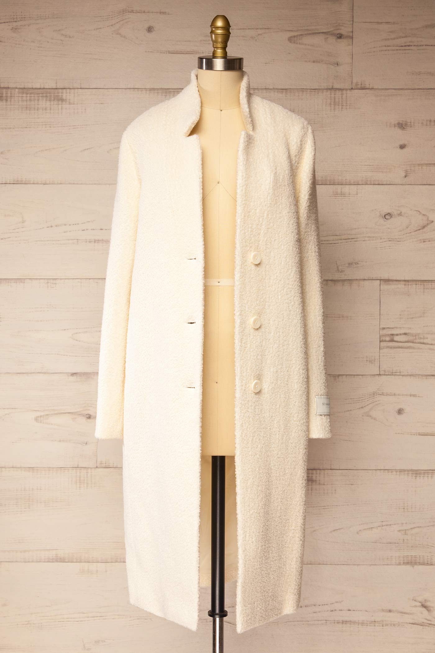 open view of Diane Ivory Curly Wool Coat with Pockets at La petite garçonne