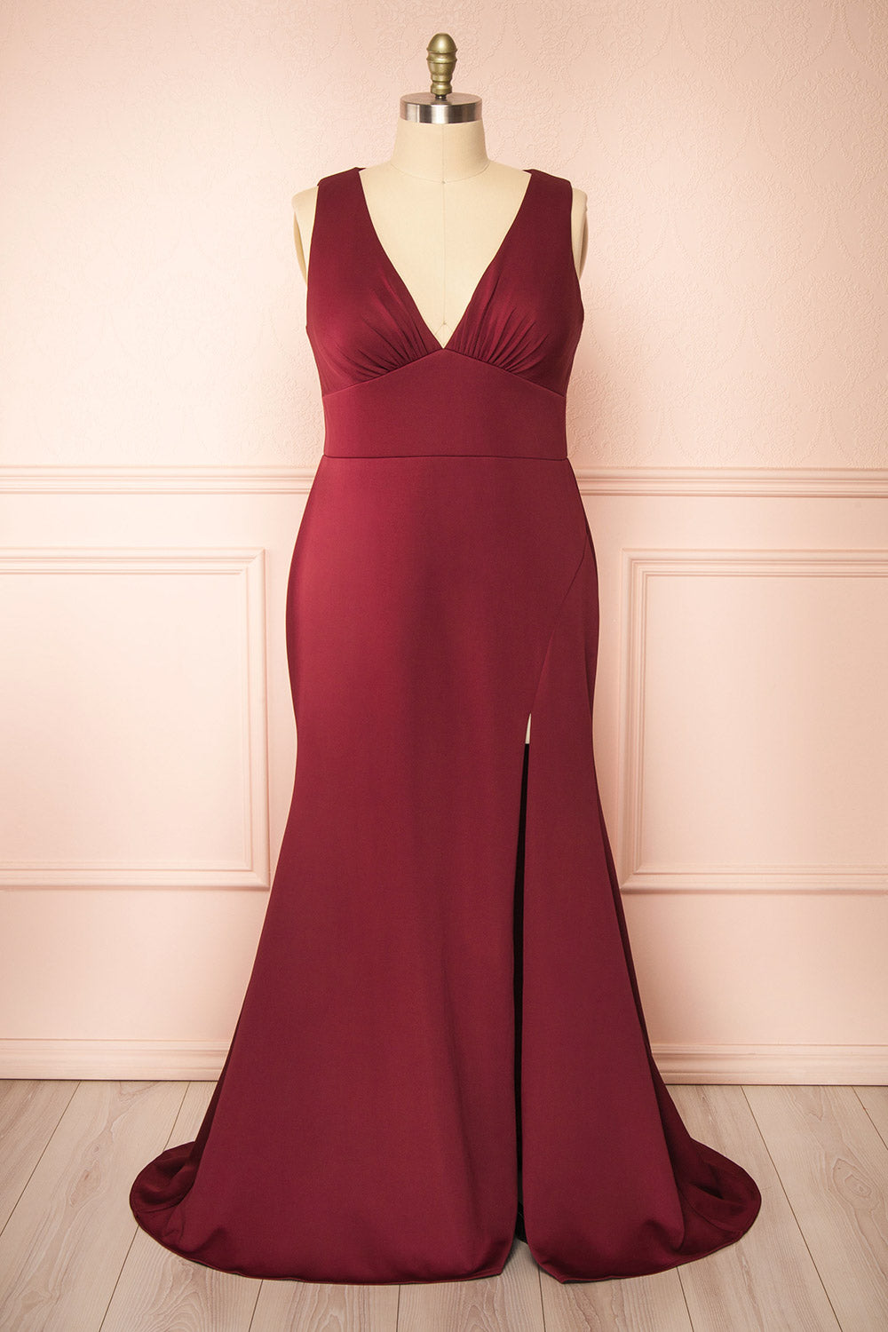 Diaz Burgundy Maxi Dress w/ Train | Boudoir 1861 front plus size