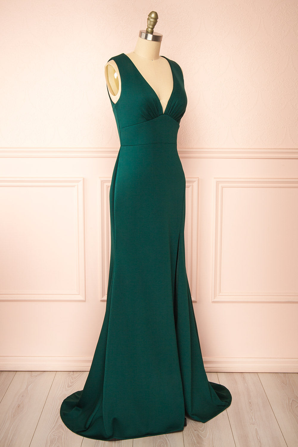 Diaz Green Maxi Dress w/ Train | Boudoir 1861 side view