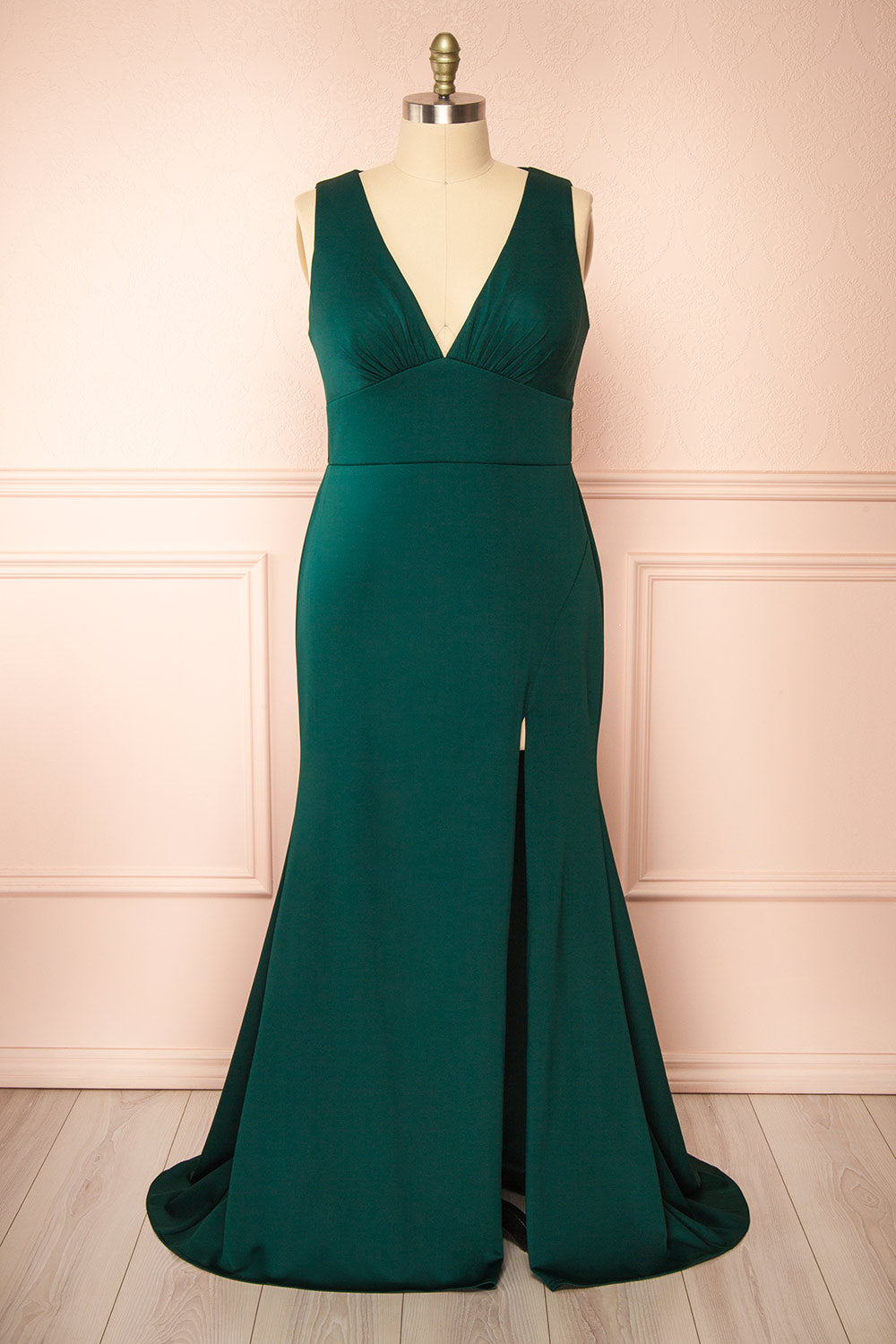 Diaz Green Maxi Dress w/ Train | Boudoir 1861 front plus size