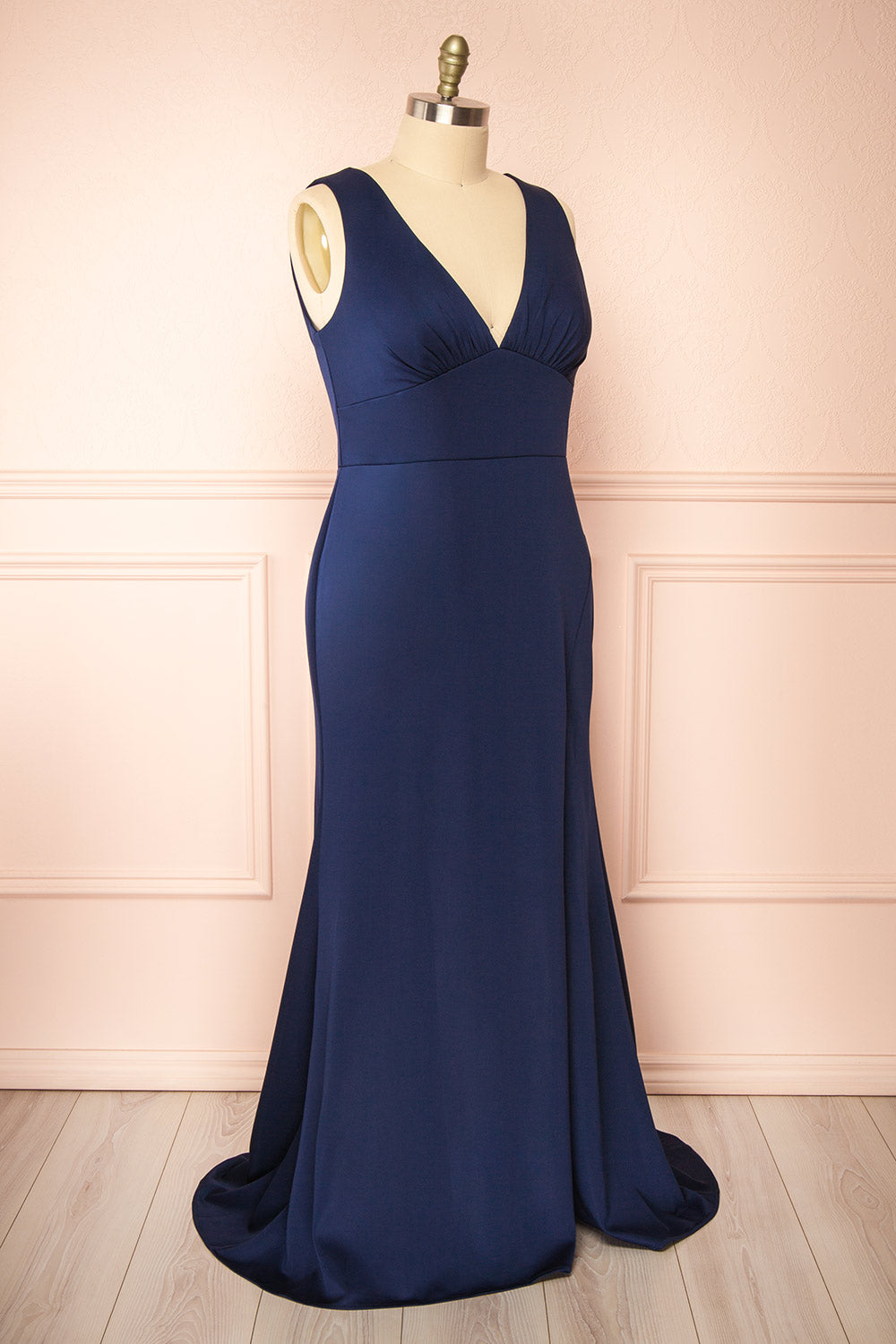 Diaz Navy Maxi Dress w/ Train | Boudoir 1861  side plus size