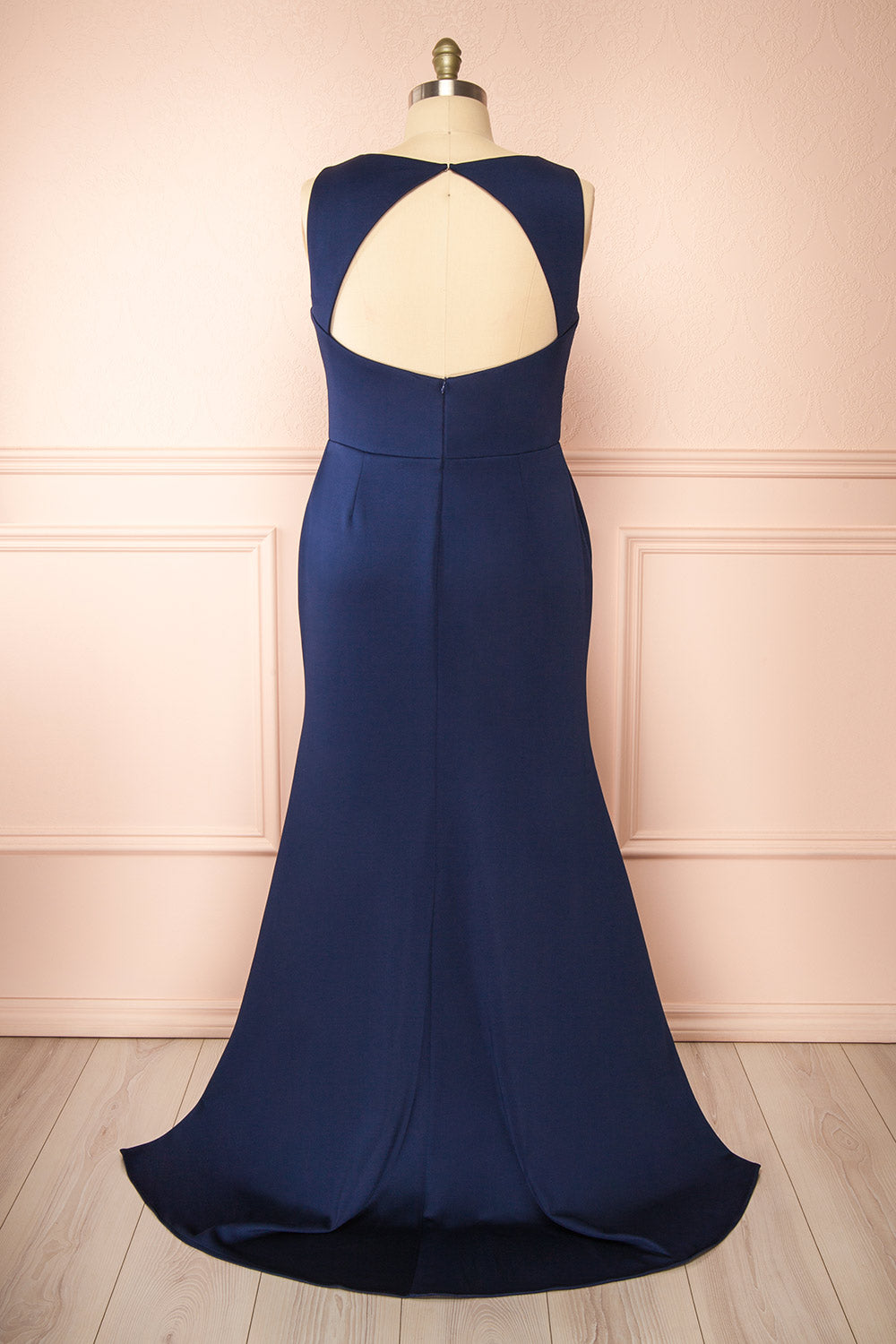 Diaz Navy Maxi Dress w/ Train | Boudoir 1861 back 
plus size