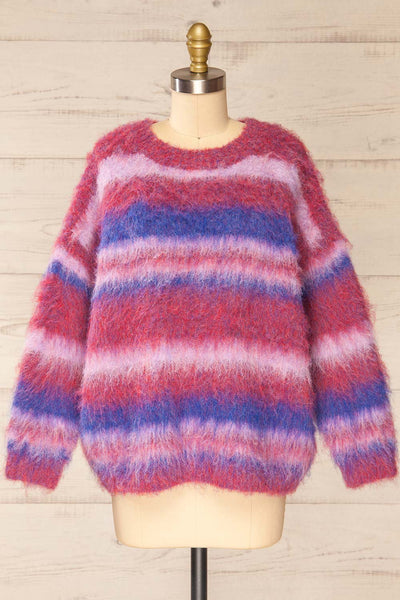 Dijon Colourful Striped Fuzzy Sweater | La petite garçonne front view