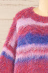 Dijon Colourful Striped Fuzzy Sweater | La petite garçonne front close-up
