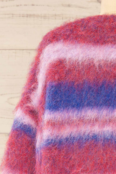 Dijon Colourful Striped Fuzzy Sweater | La petite garçonne back close-up