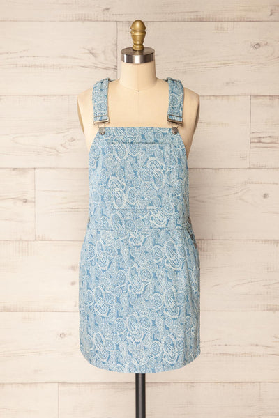 Dika Short Blue Paisley Overall Dress | La petite garçonne front view