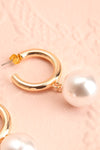 Dinoa | Gold Hoop Earrings w/ Large Pearls close-up