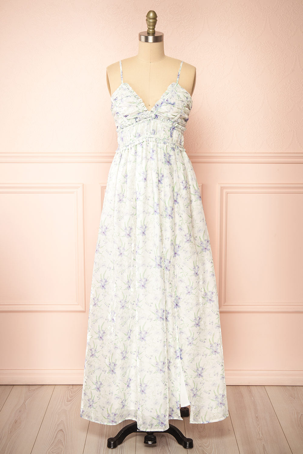 Diurnia Shimmery Maxi Floral Dress w/ V-Neckline | Boutique 1861 front view