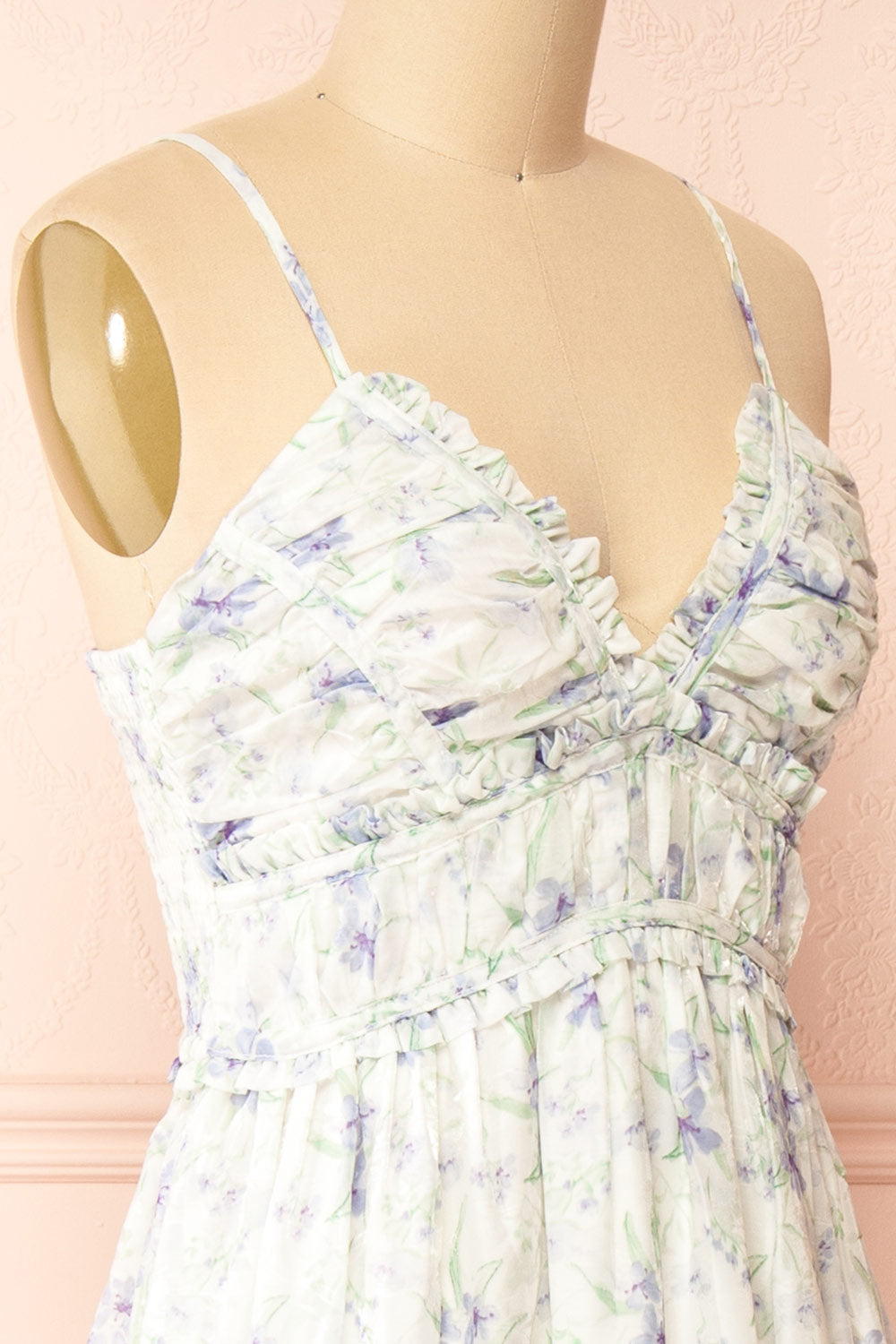 Diurnia Shimmery Maxi Floral Dress w/ V-Neckline | Boutique 1861 side