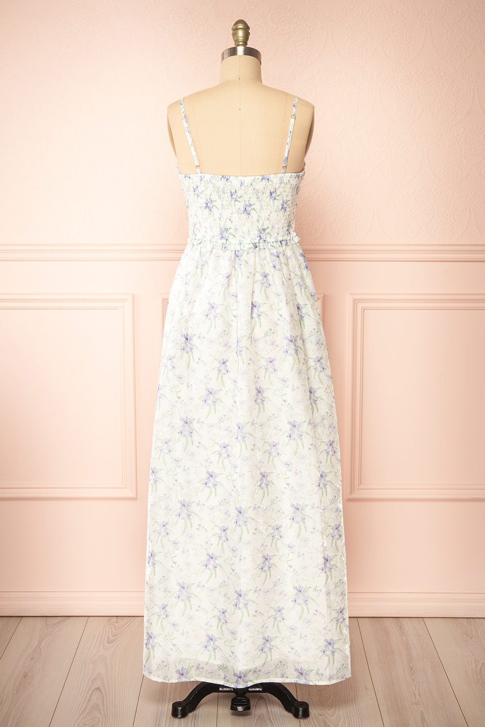 Diurnia Shimmery Maxi Floral Dress w/ V-Neckline | Boutique 1861 back view