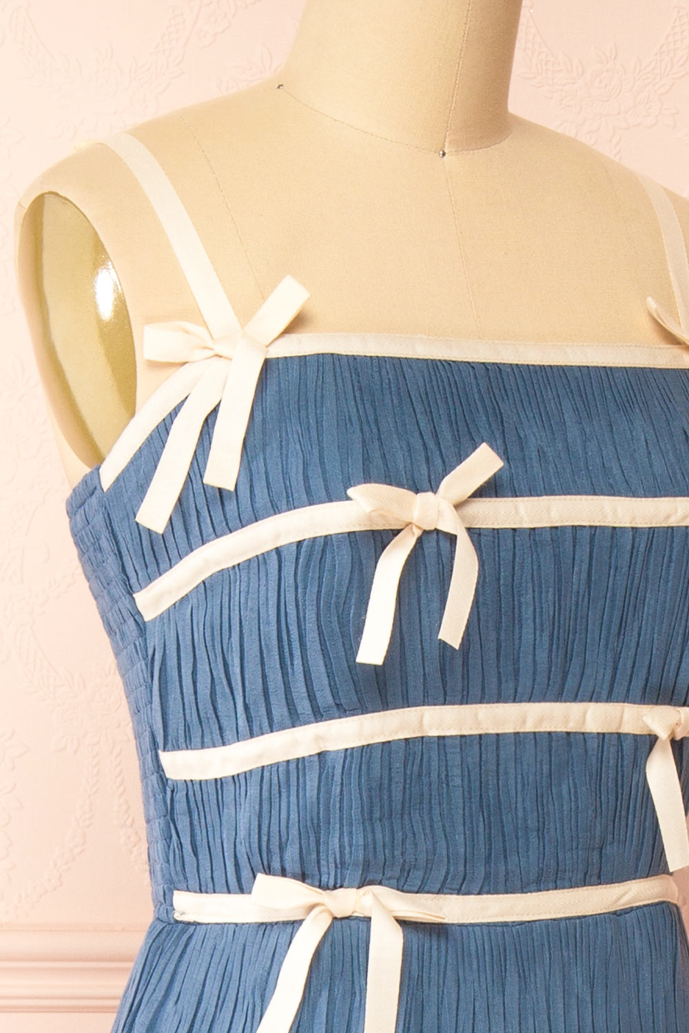 Dixie Blue Pleated Midi Dress w/ Ivory Bows | Boutique 1861 side