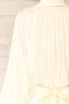 Djibouti Long Sleeve Short Beige Pleated Dress | La petite garçonne back close-up