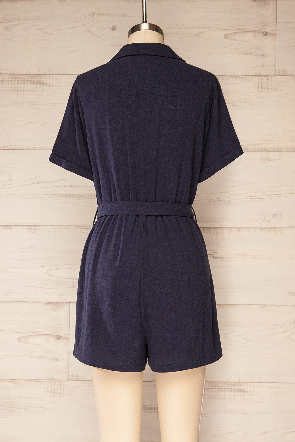 Dobraga Navy Utility Romper w/ Belt | La petite garçonne back view