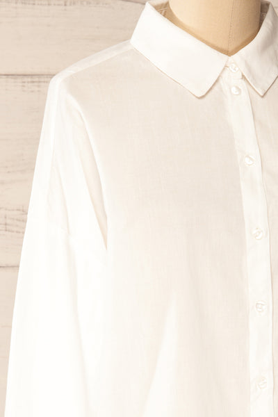 Dodoma White Oversized Button-Up Shirt | La petite garçonne side close-up