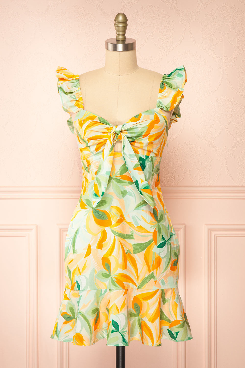 Dolabella Short Colourful Dress w/ Leaves Motif | Boutique 1861 front view