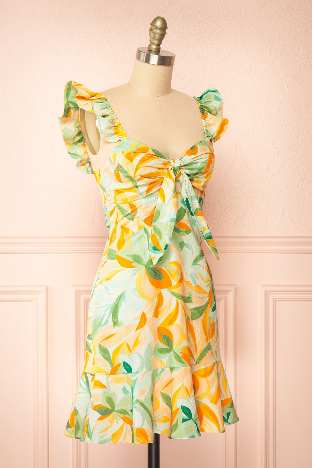 Dolabella Short Colourful Dress w/ Leaves Motif | Boutique 1861  side view