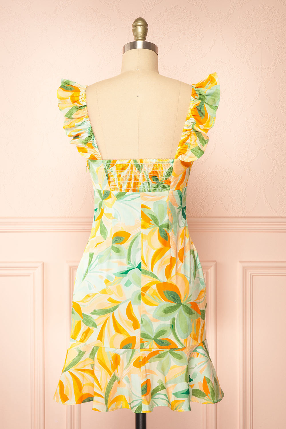 Dolabella Short Colourful Dress w/ Leaves Motif | Boutique 1861 back view