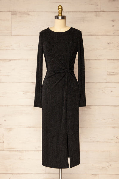 Domingo Black Knotted Dress w/ Sparkly Pattern | La petite garçonne front view
