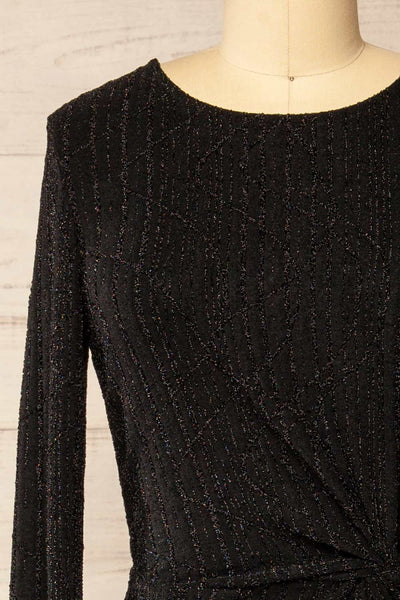 Domingo Black Knotted Dress w/ Sparkly Pattern | La petite garçonne front close-up