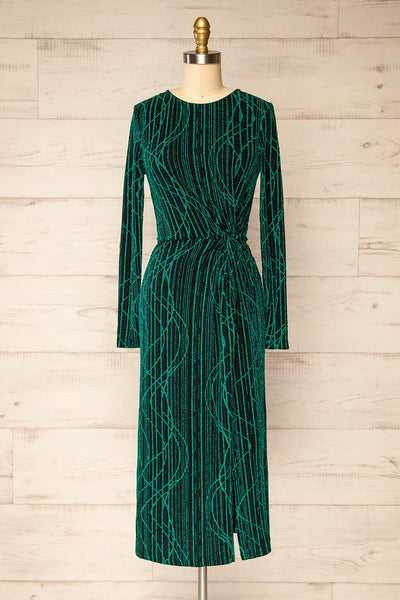 Domingo Green Knotted Dress w/ Sparkly Pattern | La petite garçonne front view